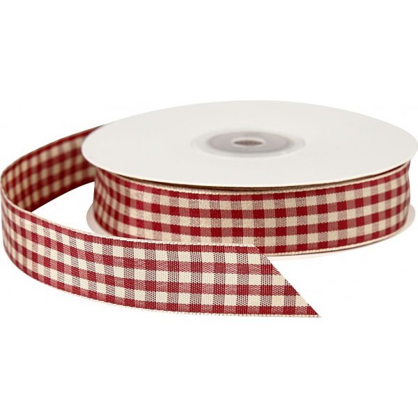 Geruit lint - oud rood/wit - 25 meter