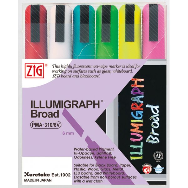 Markeerpen ZIG Illumigraph 6mm - 6 kleuren